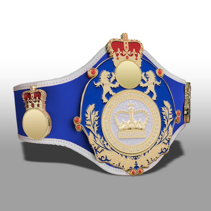 QUEENSBURY PRO LEATHER WHITE CHAMPION CROWN CHAMPIONSHIP BELT QUEEN/BLUE/G/WHTGEM - AVAILABLE IN 10+ COLOURS